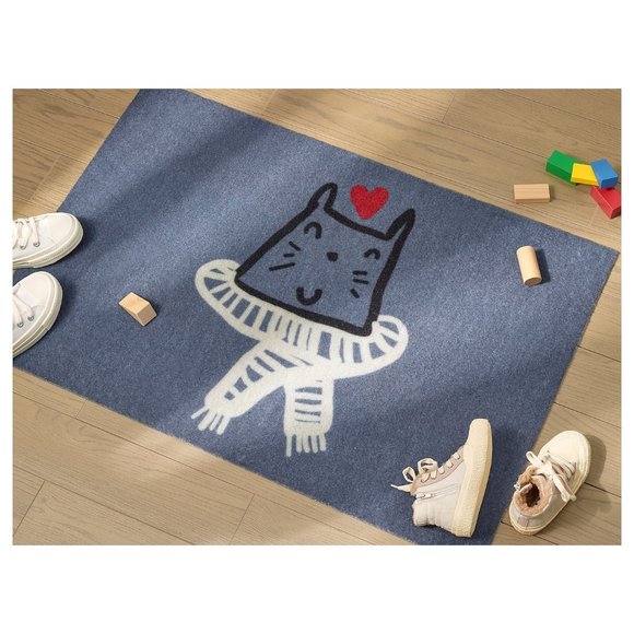 NEW - IKEA KVARNDRUP Door Mat Blue Cat 2X3" - Picture 1 of 5